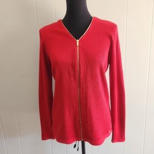 Calvin Klein, Long Sleeve Ribbed Top, Red, Size M